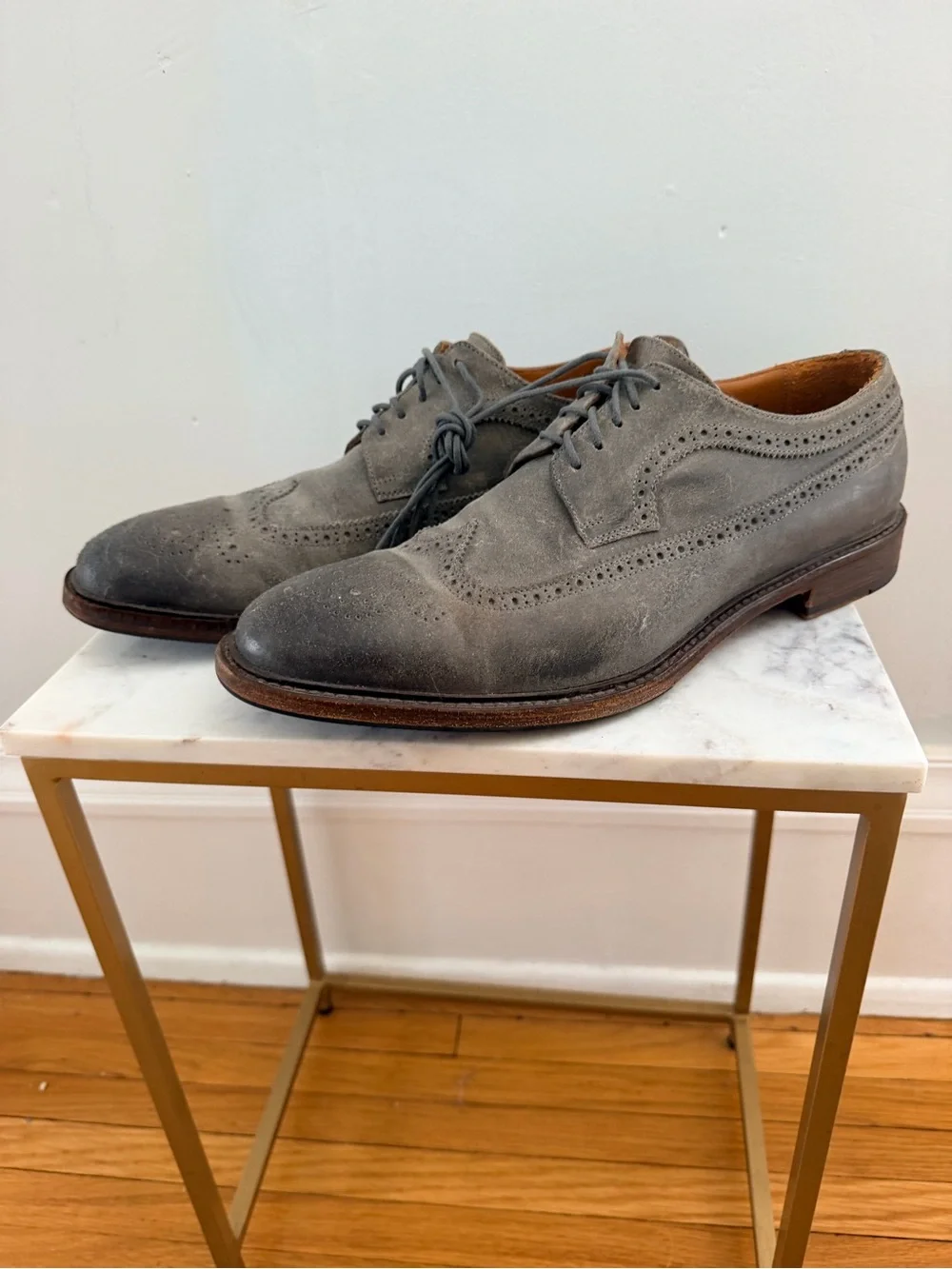 M Gemi Men's Gray Italian Leather Wingtip Dress Shoes